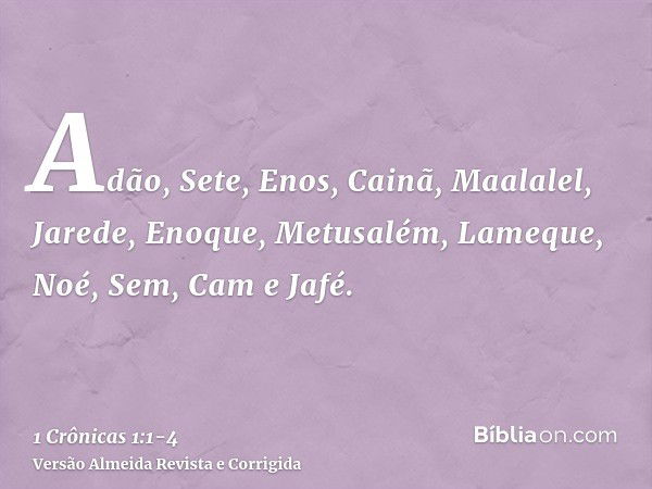 Adão, Sete, Enos,Cainã, Maalalel, Jarede,Enoque, Metusalém, Lameque,Noé, Sem, Cam e Jafé.