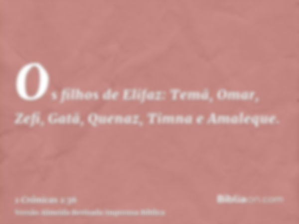 Os filhos de Elifaz: Temã, Omar, Zefi, Gatã, Quenaz, Timna e Amaleque.