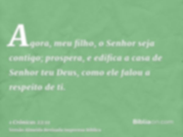 Agora, meu filho, o Senhor seja contigo; prospera, e edifica a casa de Senhor teu Deus, como ele falou a respeito de ti.