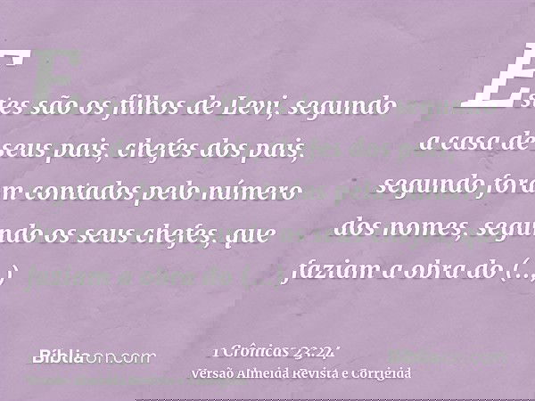 Estes são os filhos de Levi, segundo a casa de seus pais, chefes dos pais, segundo foram contados pelo número dos nomes, segundo os seus chefes, que faziam a ob