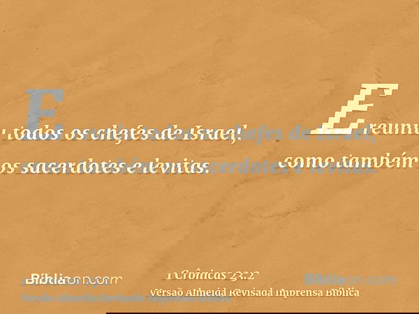 E reuniu todos os chefes de Israel, como também os sacerdotes e levitas.