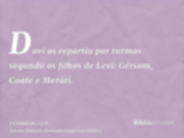 Davi os repartiu por turmas segundo os filhos de Levi: Gérsom, Coate e Merári.