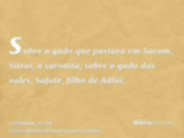 sobre o gado que pastava em Sarom, Sitrai, o saronita; sobre o gado dos vales, Safate, filho de Adlai;