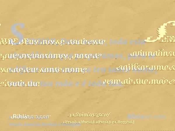 SENHOR, Deus nosso, toda esta abundância que preparamos, para te edificar uma casa ao teu santo nome, vem da tua mão e é toda tua.