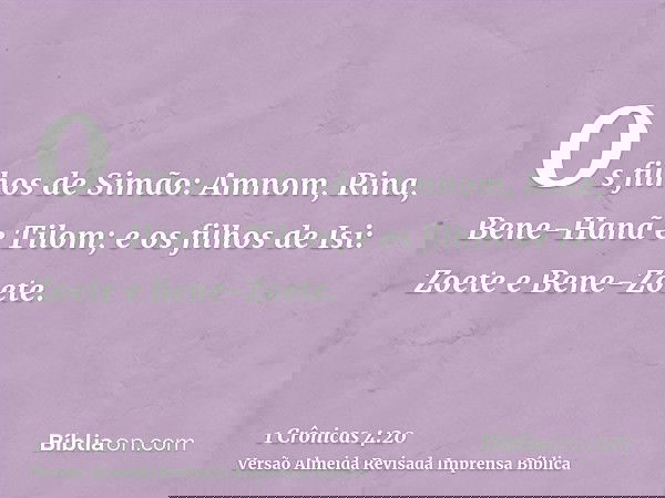 Os filhos de Simão: Amnom, Rina, Bene-Hanã e Tilom; e os filhos de Isi: Zoete e Bene-Zoete.