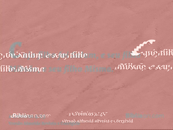 cujo filho foi Salum, e seu filho Mibsão, e seu filho Misma.