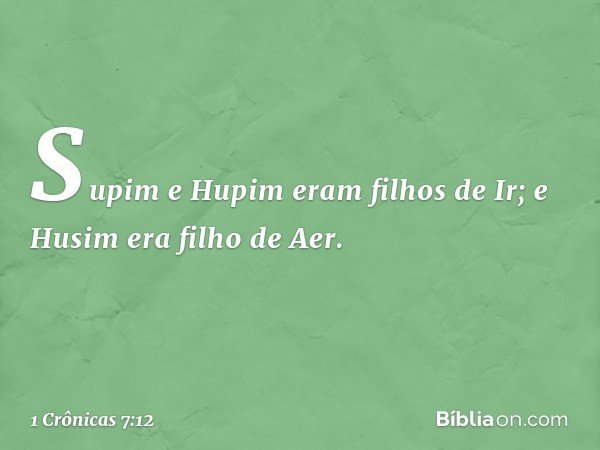 Supim e Hupim eram filhos de Ir; e Husim era filho de Aer. -- 1 Crônicas 7:12