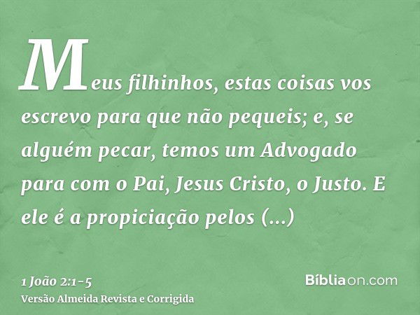 Meus filhinhos, estas coisas vos escrevo para que não pequeis; e, se alguém pecar, temos um Advogado para com o Pai, Jesus Cristo, o Justo.E ele é a propiciação