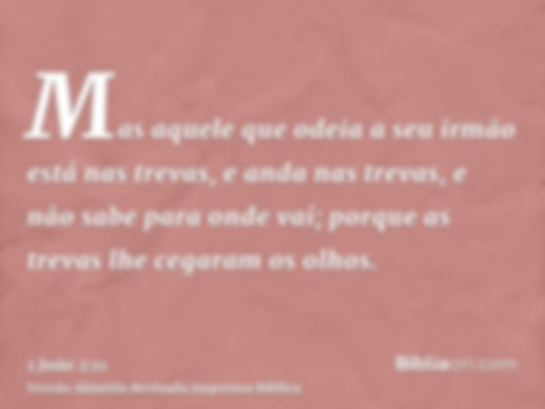 Mas aquele que odeia a seu irmão está nas trevas, e anda nas trevas, e não sabe para onde vai; porque as trevas lhe cegaram os olhos.