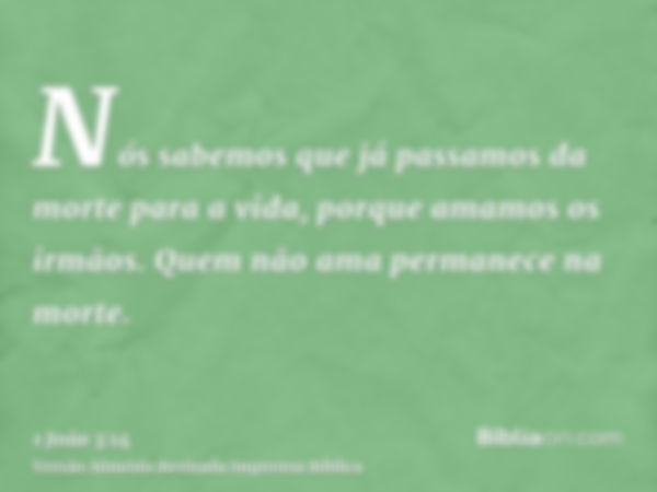 Nós sabemos que já passamos da morte para a vida, porque amamos os irmãos. Quem não ama permanece na morte.