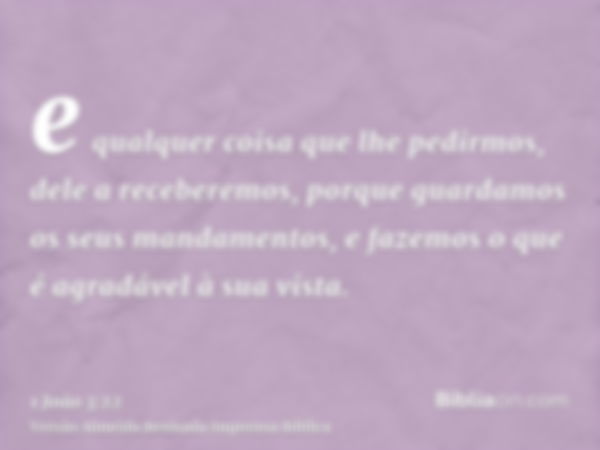 e qualquer coisa que lhe pedirmos, dele a receberemos, porque guardamos os seus mandamentos, e fazemos o que é agradável à sua vista.