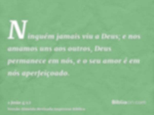 Ninguém jamais viu a Deus; e nos amamos uns aos outros, Deus permanece em nós, e o seu amor é em nós aperfeiçoado.