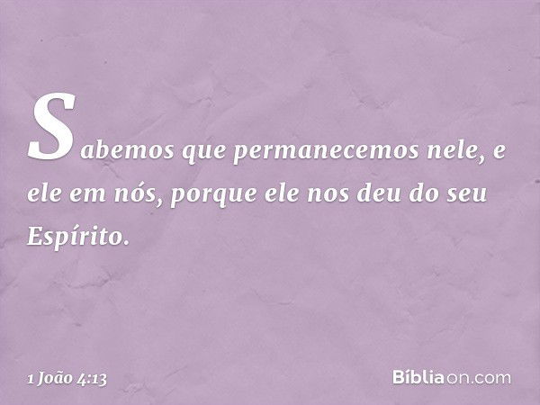 Sabemos que permanecemos nele, e ele em nós, porque ele nos deu do seu Espírito. -- 1 João 4:13