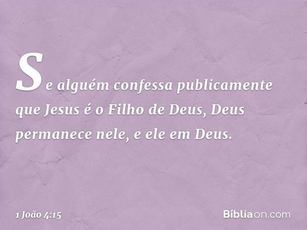 Se alguém confessa publicamente que Jesus é o Filho de Deus, Deus permanece nele, e ele em Deus. -- 1 João 4:15