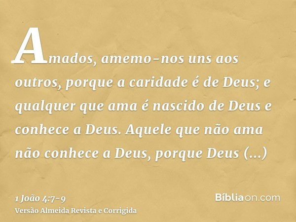 Amados, amemo-nos uns aos outros, porque a caridade é de Deus; e qualquer que ama é nascido de Deus e conhece a Deus.Aquele que não ama não conhece a Deus, porq