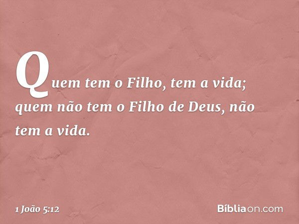 Quem tem o Filho, tem a vida; quem não tem o Filho de Deus, não tem a vida. -- 1 João 5:12