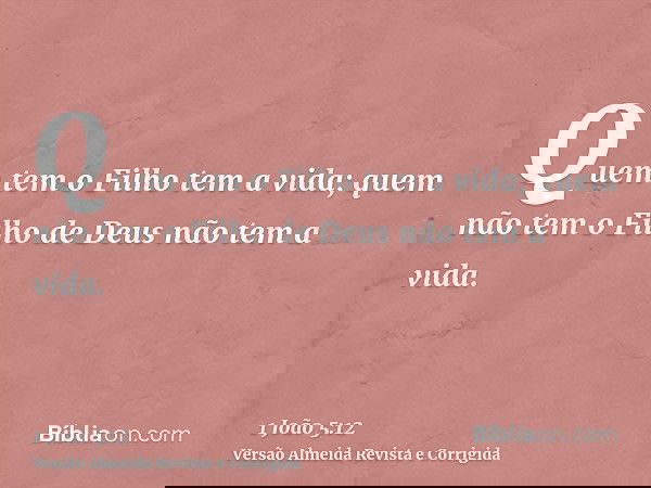 Quem tem o Filho tem a vida; quem não tem o Filho de Deus não tem a vida.