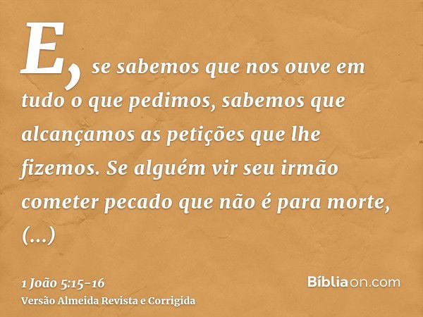 E, se sabemos que nos ouve em tudo o que pedimos, sabemos que alcançamos as petições que lhe fizemos.Se alguém vir seu irmão cometer pecado que não é para morte