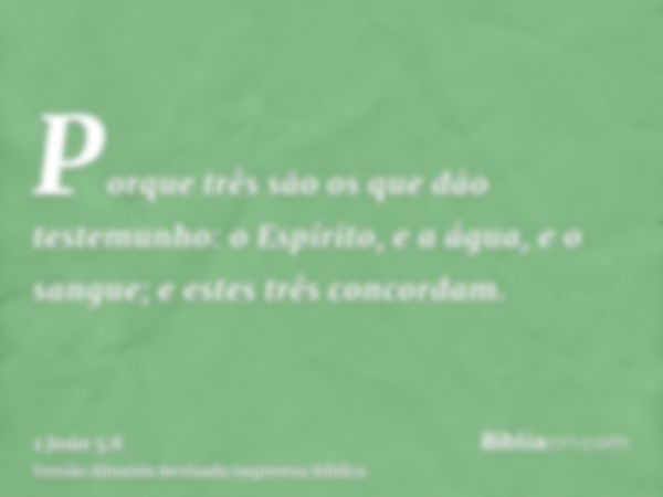 Porque três são os que dão testemunho: o Espírito, e a água, e o sangue; e estes três concordam.