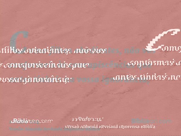 Como filhos obedientes, não vos conformeis às concupiscências que antes tínheis na vossa ignorância;