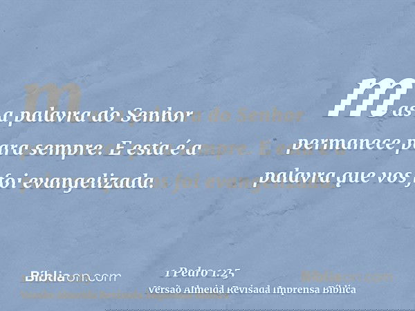 mas a palavra do Senhor permanece para sempre. E esta é a palavra que vos foi evangelizada.
