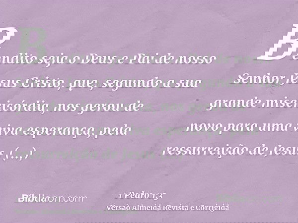 Bendito seja o Deus e Pai de nosso Senhor Jesus Cristo, que, segundo a sua grande misericórdia, nos gerou de novo para uma viva esperança, pela ressurreição de