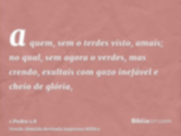 a quem, sem o terdes visto, amais; no qual, sem agora o verdes, mas crendo, exultais com gozo inefável e cheio de glória,