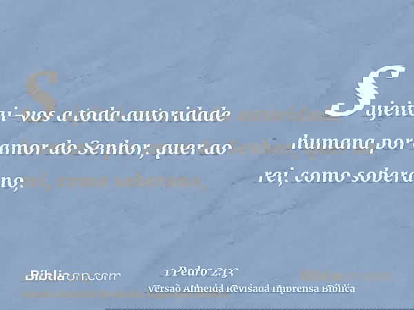 Sujeitai-vos a toda autoridade humana por amor do Senhor, quer ao rei, como soberano,