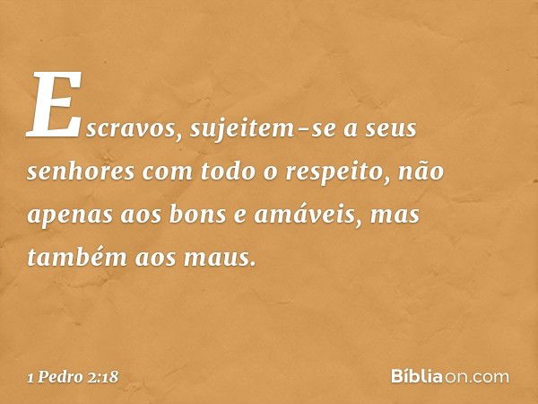 Escravos, sujeitem-se a seus senhores com todo o respeito, não apenas aos bons e amáveis, mas também aos maus. -- 1 Pedro 2:18