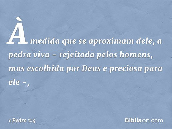 À medida que se aproximam dele, a pedra viva - rejeitada pelos homens, mas escolhida por Deus e preciosa para ele -, -- 1 Pedro 2:4