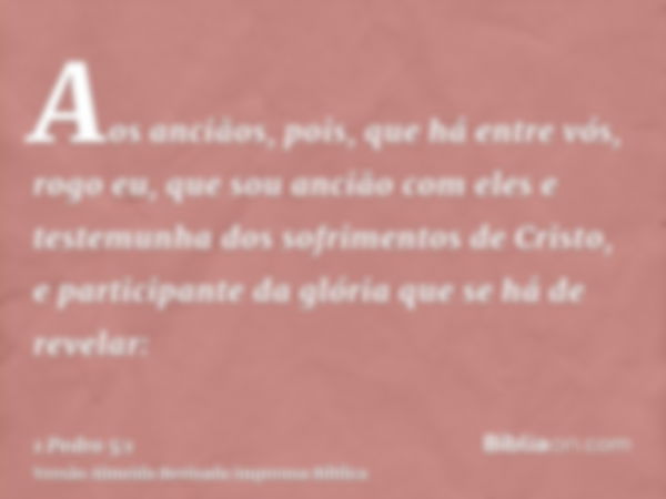 Aos anciãos, pois, que há entre vós, rogo eu, que sou ancião com eles e testemunha dos sofrimentos de Cristo, e participante da glória que se há de revelar: