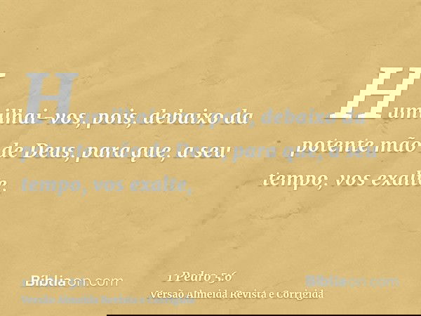 Humilhai-vos, pois, debaixo da potente mão de Deus, para que, a seu tempo, vos exalte,
