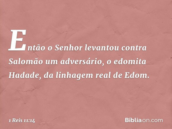 Então o Senhor levantou contra Salomão um adversário, o edomita Hadade, da linhagem real de Edom. -- 1 Reis 11:14