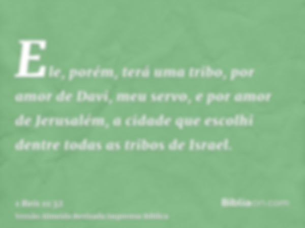 Ele, porém, terá uma tribo, por amor de Davi, meu servo, e por amor de Jerusalém, a cidade que escolhi dentre todas as tribos de Israel.