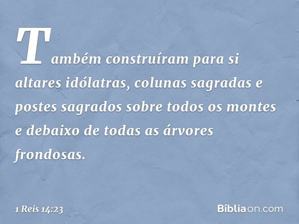 Também construíram para si altares idólatras, colunas sagradas e postes sagrados sobre todos os montes e debaixo de todas as árvores frondosas. -- 1 Reis 14:23