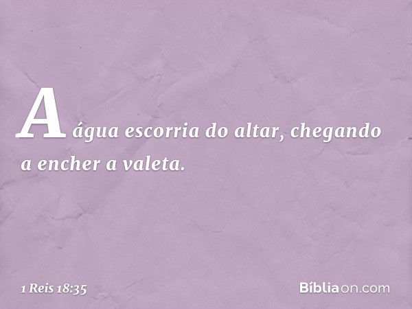 A água escorria do altar, chegando a encher a valeta. -- 1 Reis 18:35