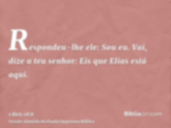 Respondeu-lhe ele: Sou eu. Vai, dize a teu senhor: Eis que Elias está aqui.