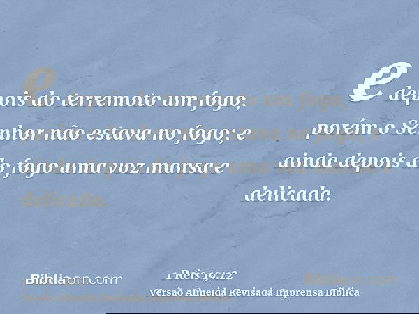 e depois do terremoto um fogo, porém o Senhor não estava no fogo; e ainda depois do fogo uma voz mansa e delicada.