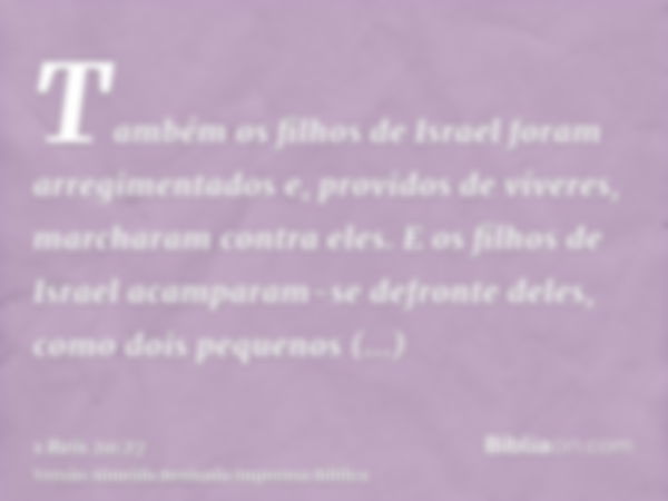 Também os filhos de Israel foram arregimentados e, providos de víveres, marcharam contra eles. E os filhos de Israel acamparam-se defronte deles, como dois pequ