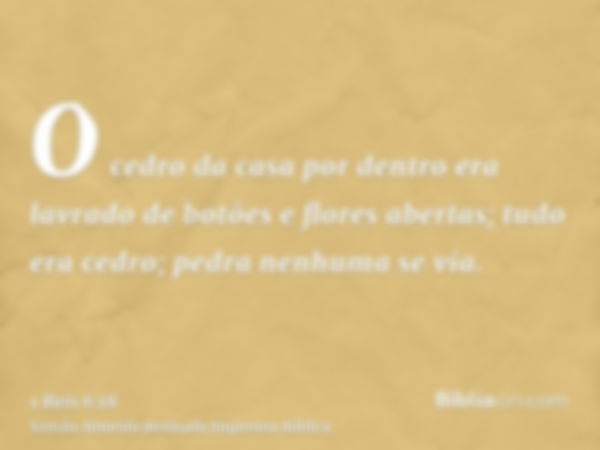 O cedro da casa por dentro era lavrado de botões e flores abertas; tudo era cedro; pedra nenhuma se via.