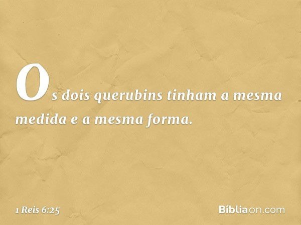 Os dois querubins tinham a mesma medida e a mesma forma. -- 1 Reis 6:25