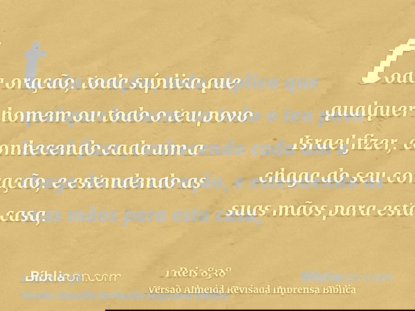 toda oração, toda súplica que qualquer homem ou todo o teu povo Israel fizer, conhecendo cada um a chaga do seu coração, e estendendo as suas mãos para esta cas