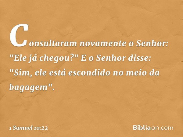 Consultaram novamente o Senhor: "Ele já chegou?"
E o Senhor disse: "Sim, ele está escondido no meio da bagagem". -- 1 Samuel 10:22