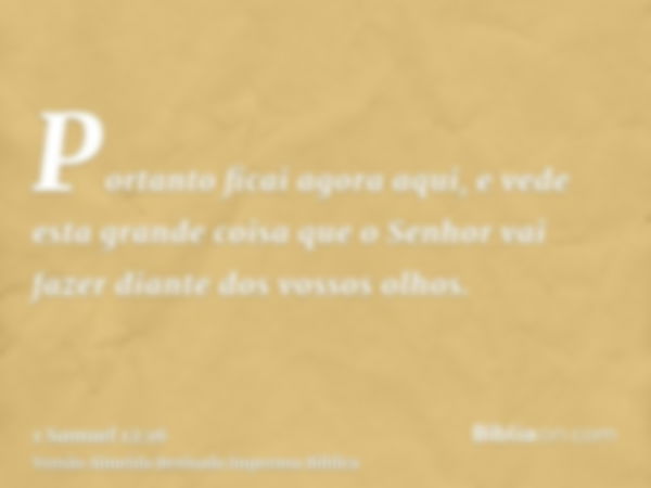 Portanto ficai agora aqui, e vede esta grande coisa que o Senhor vai fazer diante dos vossos olhos.