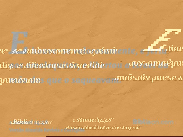 E houve-se valorosamente, e feriu aos amalequitas, e libertou a Israel da mão dos que o saqueavam.