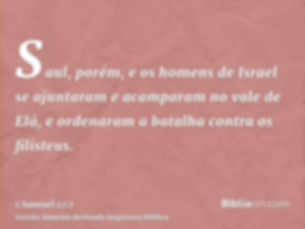 Saul, porém, e os homens de Israel se ajuntaram e acamparam no vale de Elá, e ordenaram a batalha contra os filisteus.