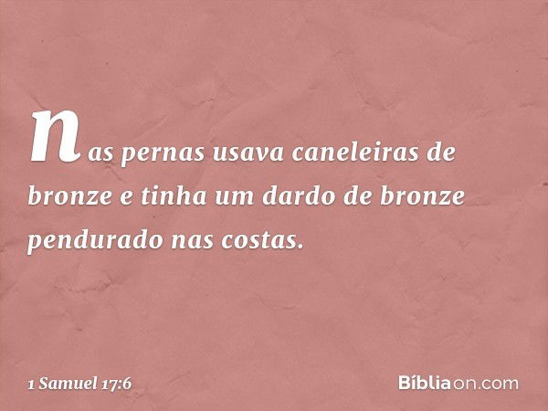 nas pernas usava caneleiras de bronze e tinha um dardo de bronze pendurado nas costas. -- 1 Samuel 17:6