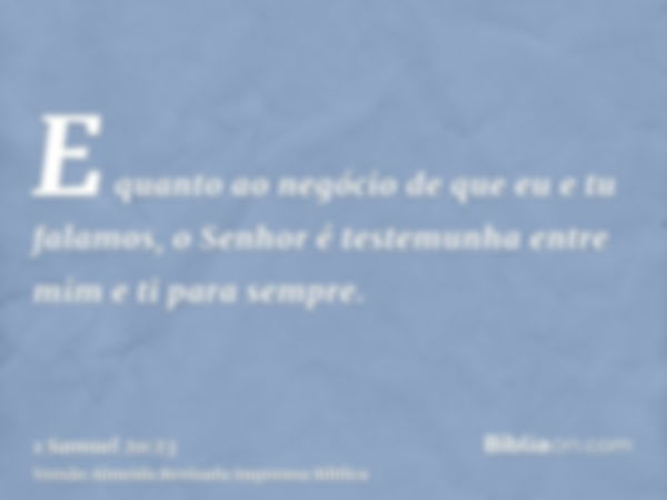 E quanto ao negócio de que eu e tu falamos, o Senhor é testemunha entre mim e ti para sempre.