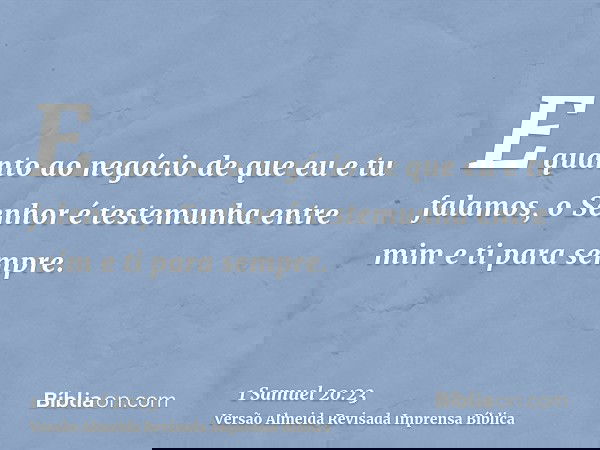 E quanto ao negócio de que eu e tu falamos, o Senhor é testemunha entre mim e ti para sempre.