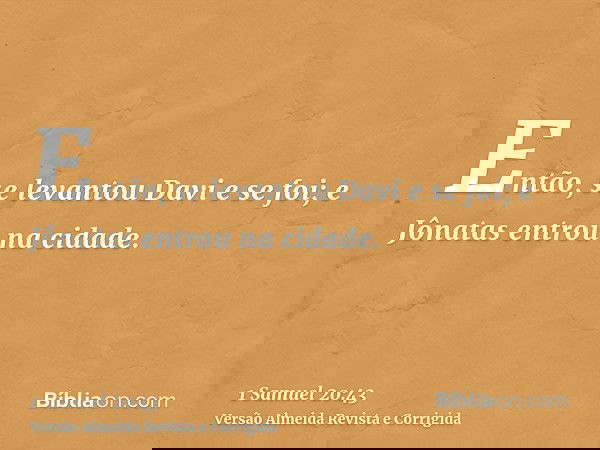 Então, se levantou Davi e se foi; e Jônatas entrou na cidade.